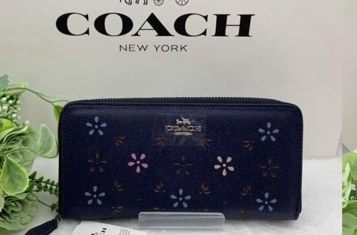 新品未使用コーチ長財布ネイビー花柄フラワーレディースメンズ送料無料即日発送