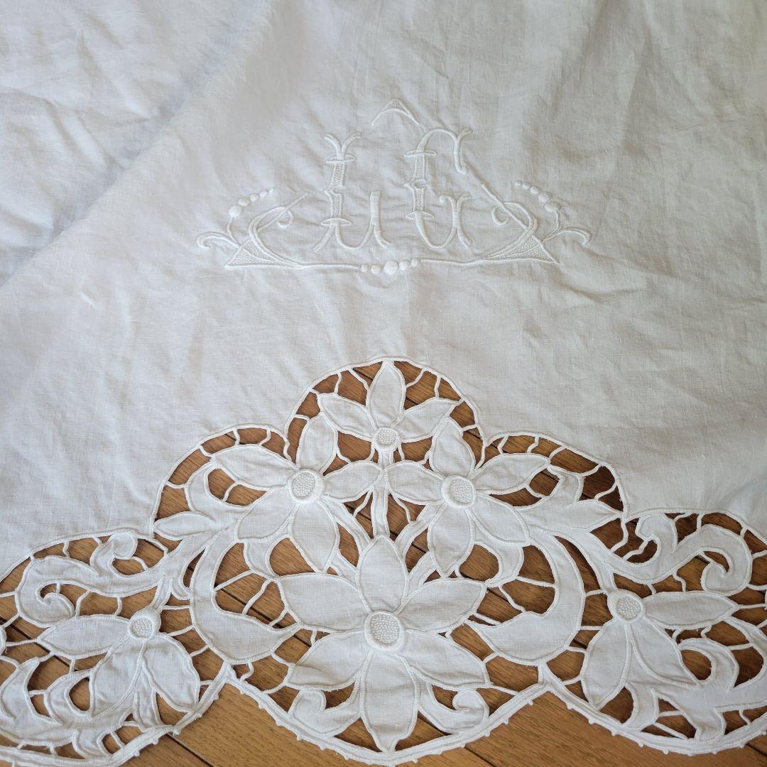 フランス　アンティーク　シーツ　リネン　カットワーク