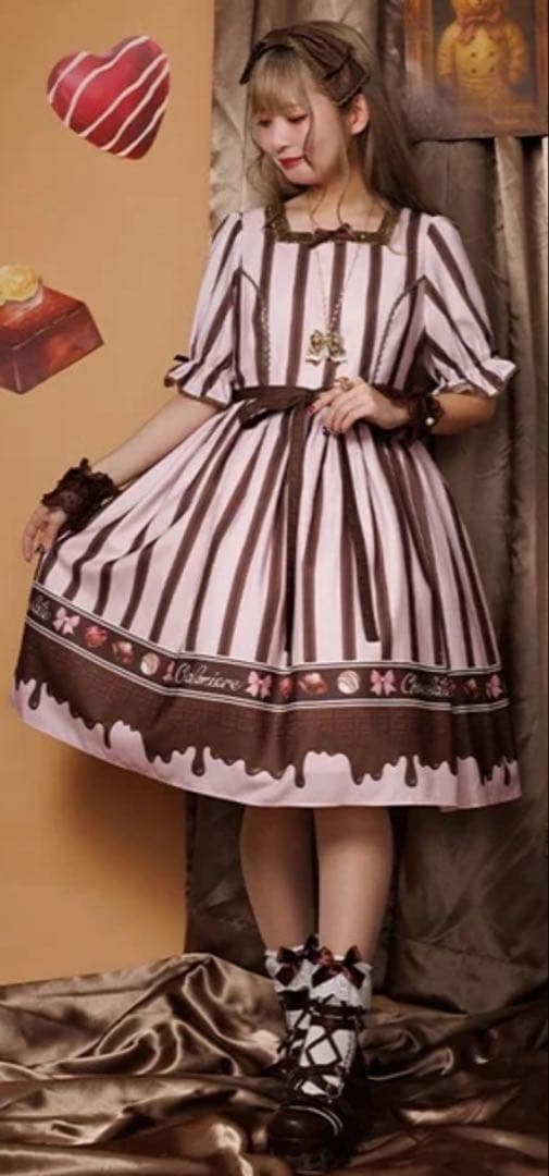 axes femme Chalmiere ボンボンショコラ柄ワンピース（ピンク）