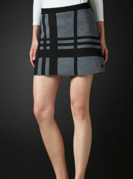 デサントゴルフ モックネック チェック柄ニット スカート セットアップ グレー
