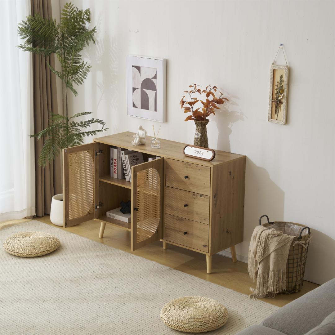 キャビネット サイドボード チェスト ラタン調 ラタン風 引き出し付き 大容量