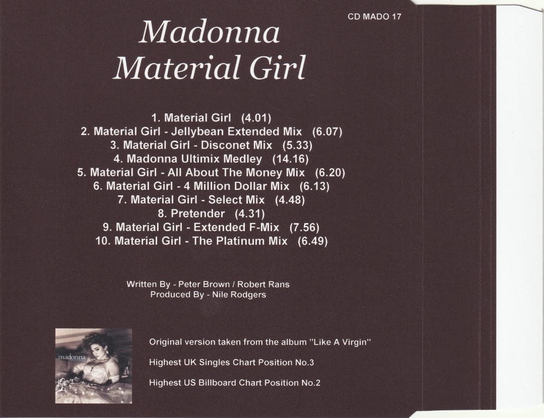 Madonna　Material Girl リミックス集　貴重 CD