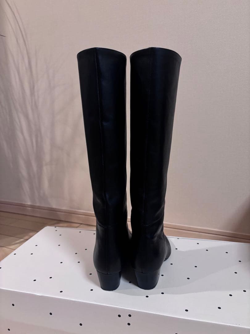 ZARA 本革 ポインテッドトゥレザーヒールブーツ 37 24cm ロングブーツ