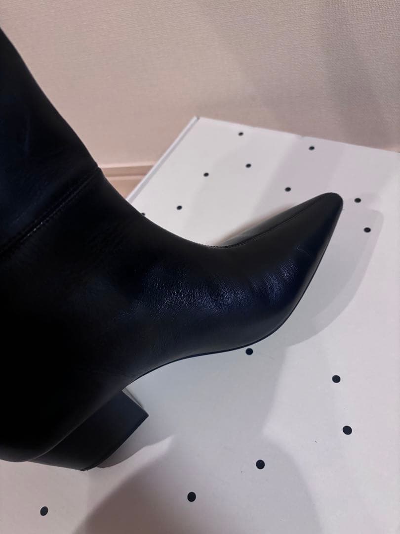 ZARA 本革 ポインテッドトゥレザーヒールブーツ 37 24cm ロングブーツ