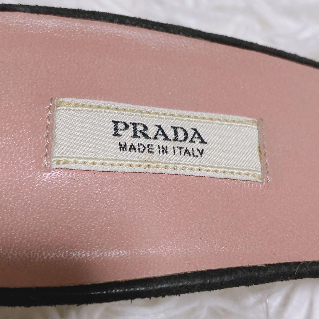 プラダ PRADAレザー フラワー サンダル ミュール 黒 36