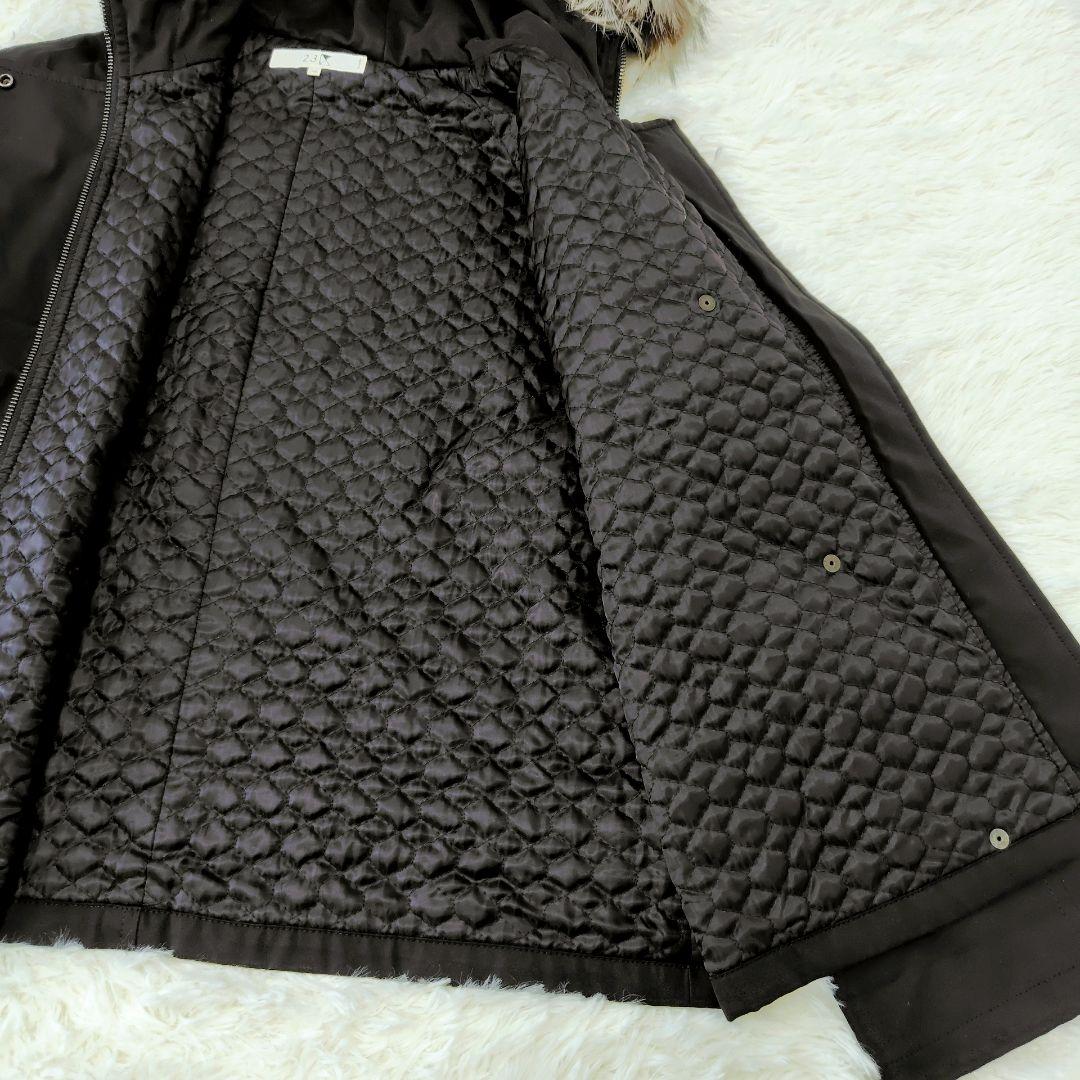 【大きいサイズ】23区　モッズコート　黒　フォックスファー　48