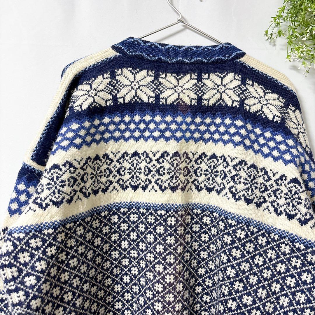 NORWAY製【XL】ノルディック柄ウールニットフック留めWIND FJORD