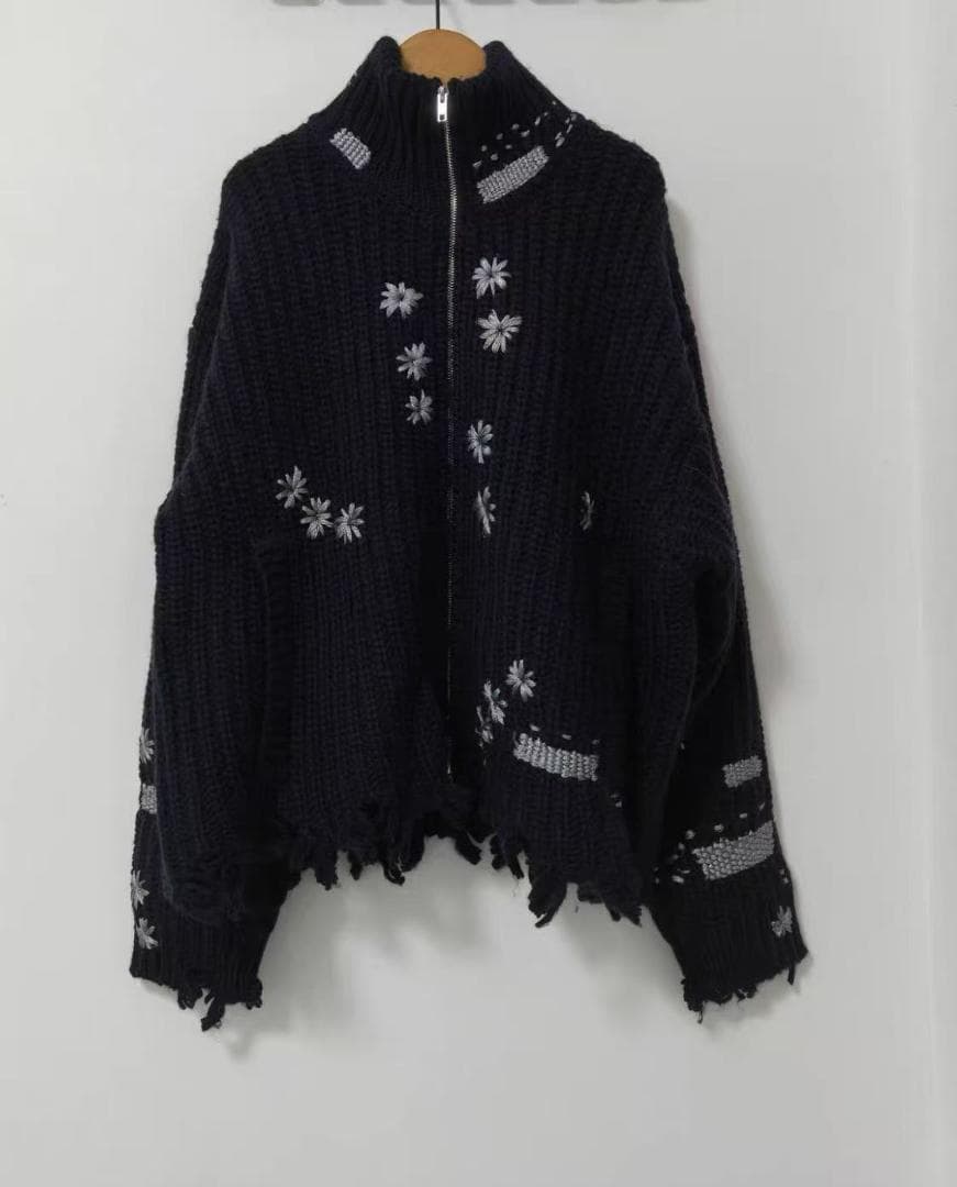 doublet WISH フラワーエンブロイダリー ジップニット M