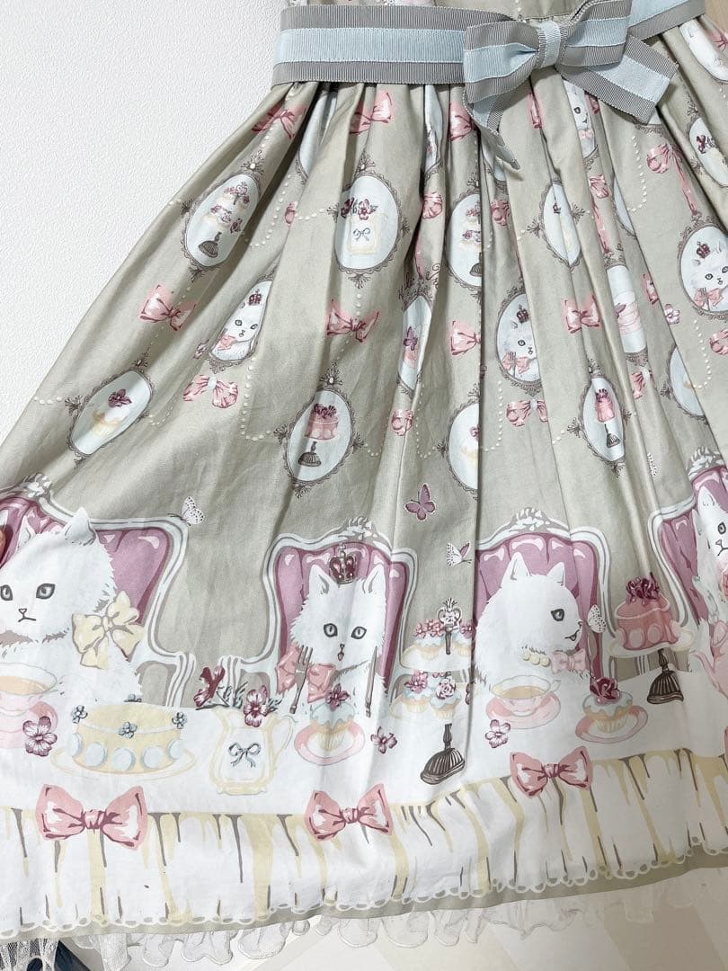 Angelic Pretty 猫のお茶会ジャンパースカートセットグレー ロリィタ