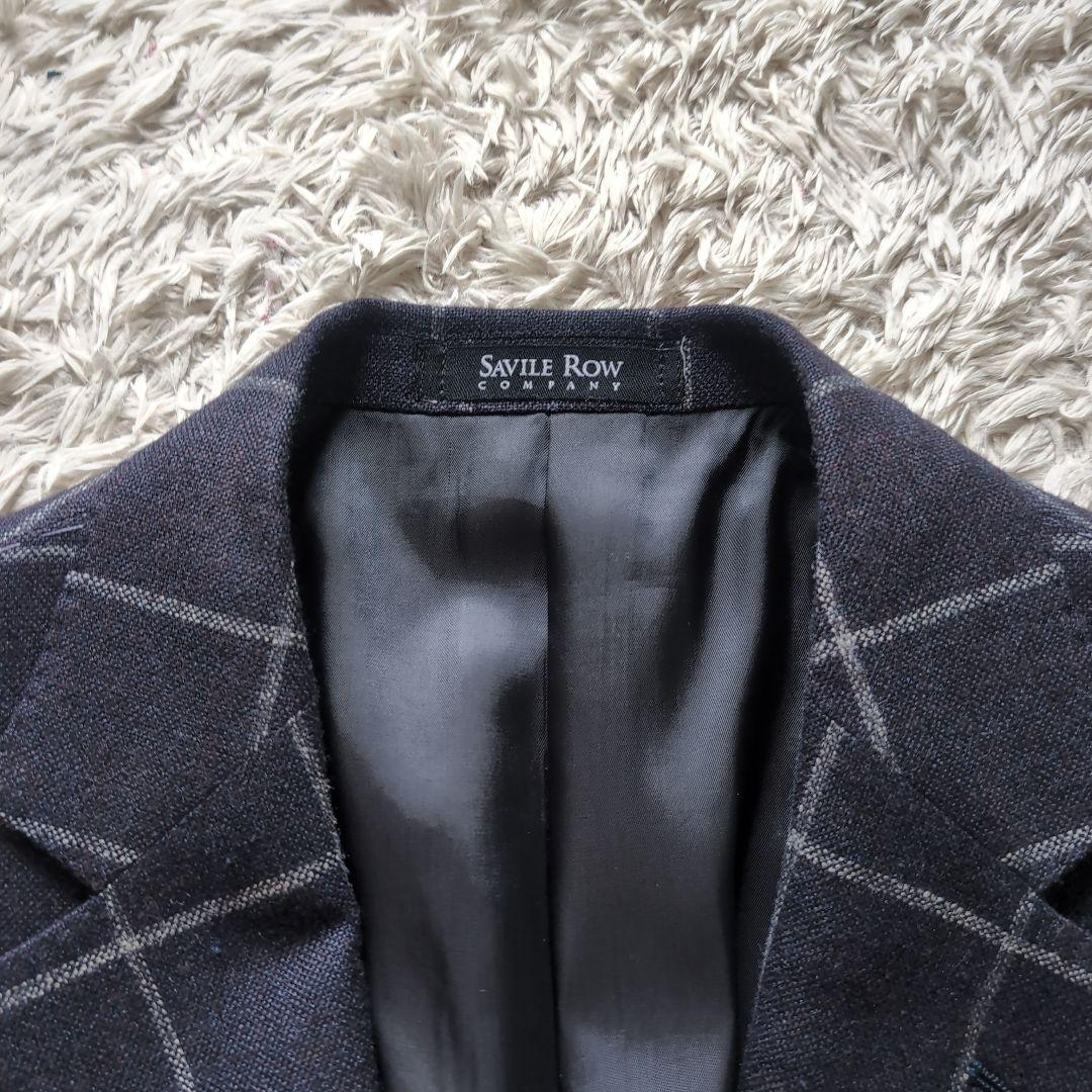 SAVILE ROW チェック柄ビジネスジャケット　AB5　綿麻　ビジカジ