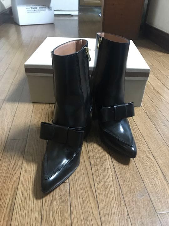 MARNI マルニ　レザーリボンショートブーツ　ブラック