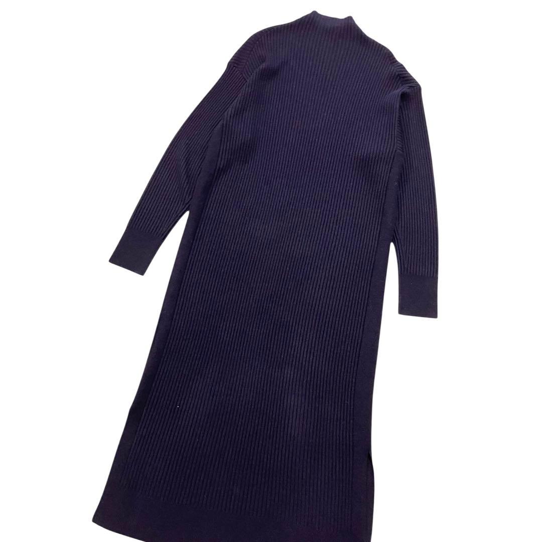 ebure エブール モックネックリブニットロングワンピース ウール ブラック