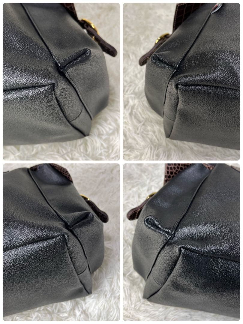 Orobianco ボストンバッグ 2way PVC クロコ型押し ブラック