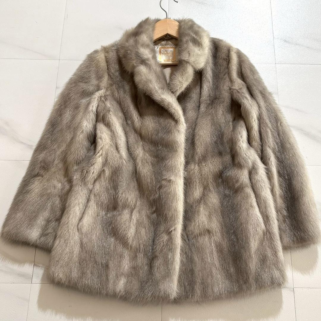 最高級　金サガ ブルーアイリスミンク 毛皮コート リアルファー 11 L