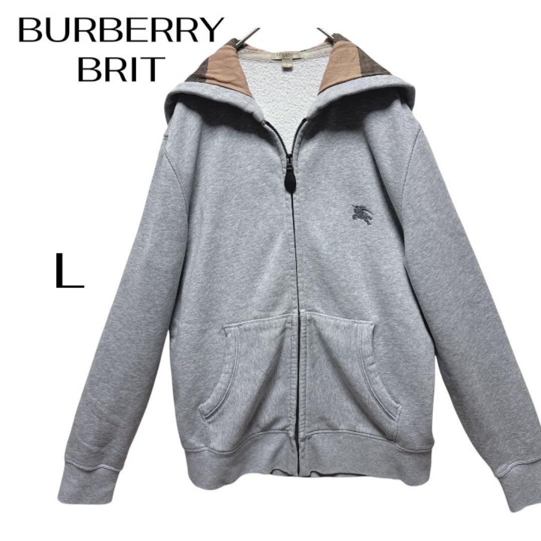 【BURBERRY BRIT】ジップパーカー グレー レディース L 裏起毛