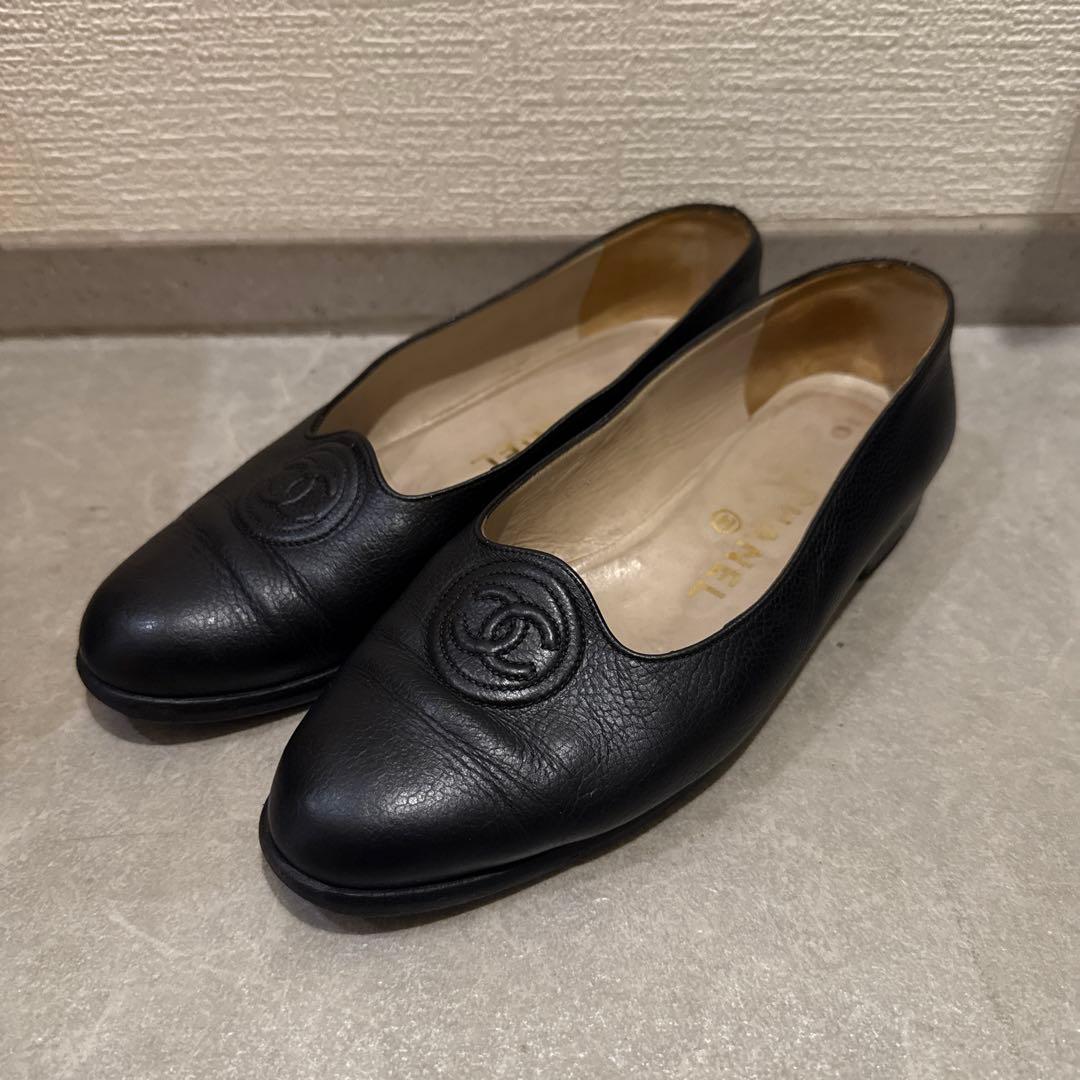 CHANEL シャネル パンプス 23.5cm 黒 ローファー ココマーク