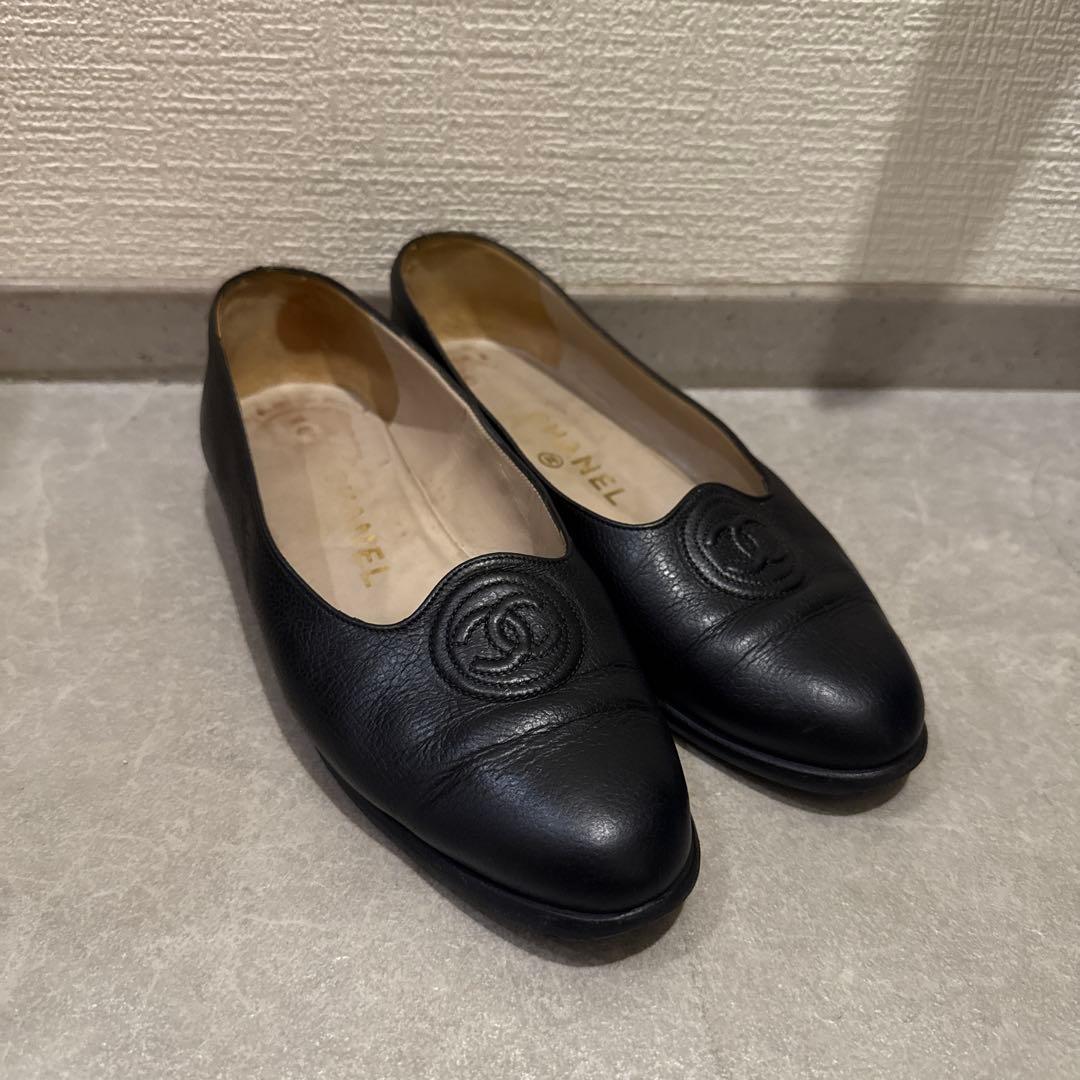 CHANEL シャネル パンプス 23.5cm 黒 ローファー ココマーク