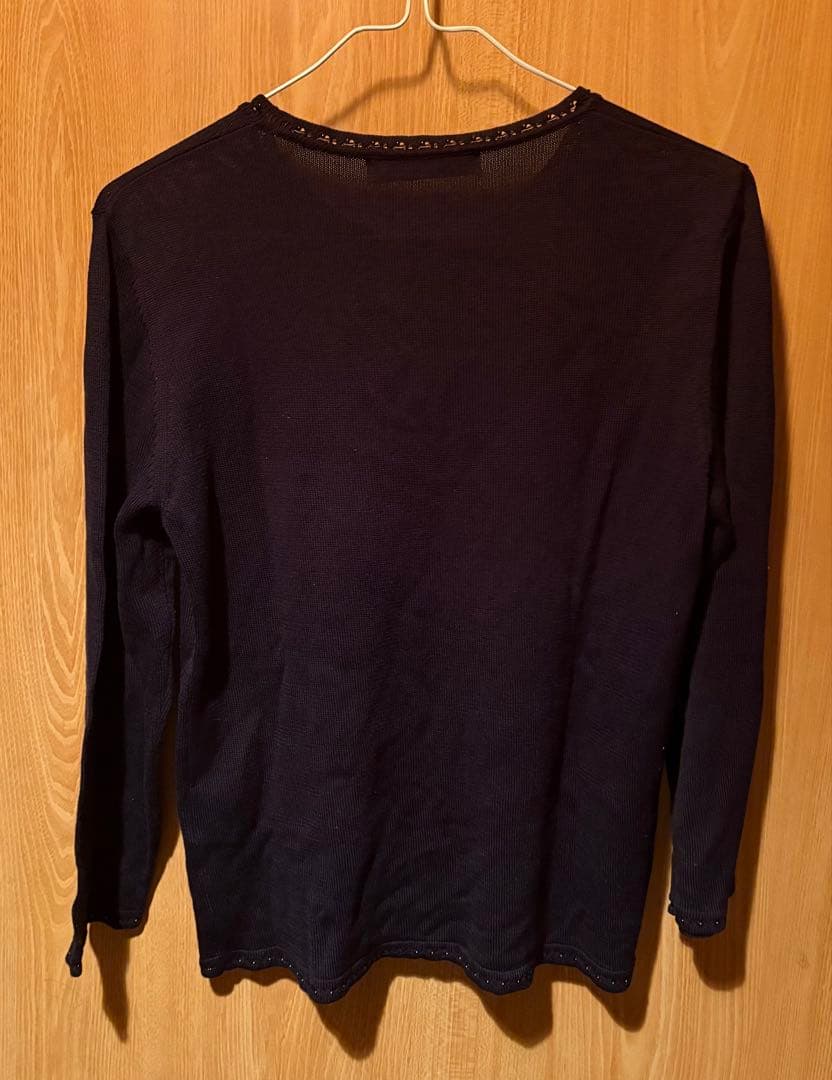 LEONARD FASHION レオナール 花柄 ニットソー カットソー 紺