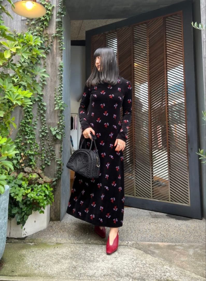 ワンピース Floral Velour Jacquard High Neck Dress