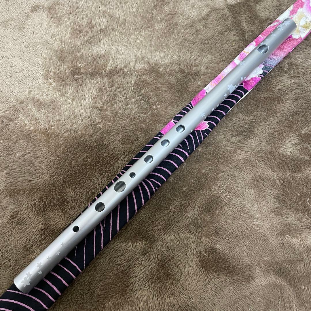 テスト品　篠笛康昭メタル篠笛「緑鳴II」アルミ製八本調子 ドレミ調　シルバー　桜