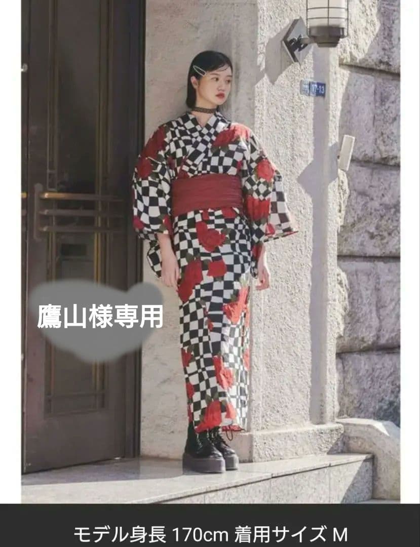 【jouetieオリジナル】 ✨ローズチェッカーセパレート浴衣セット✨格子柄✨