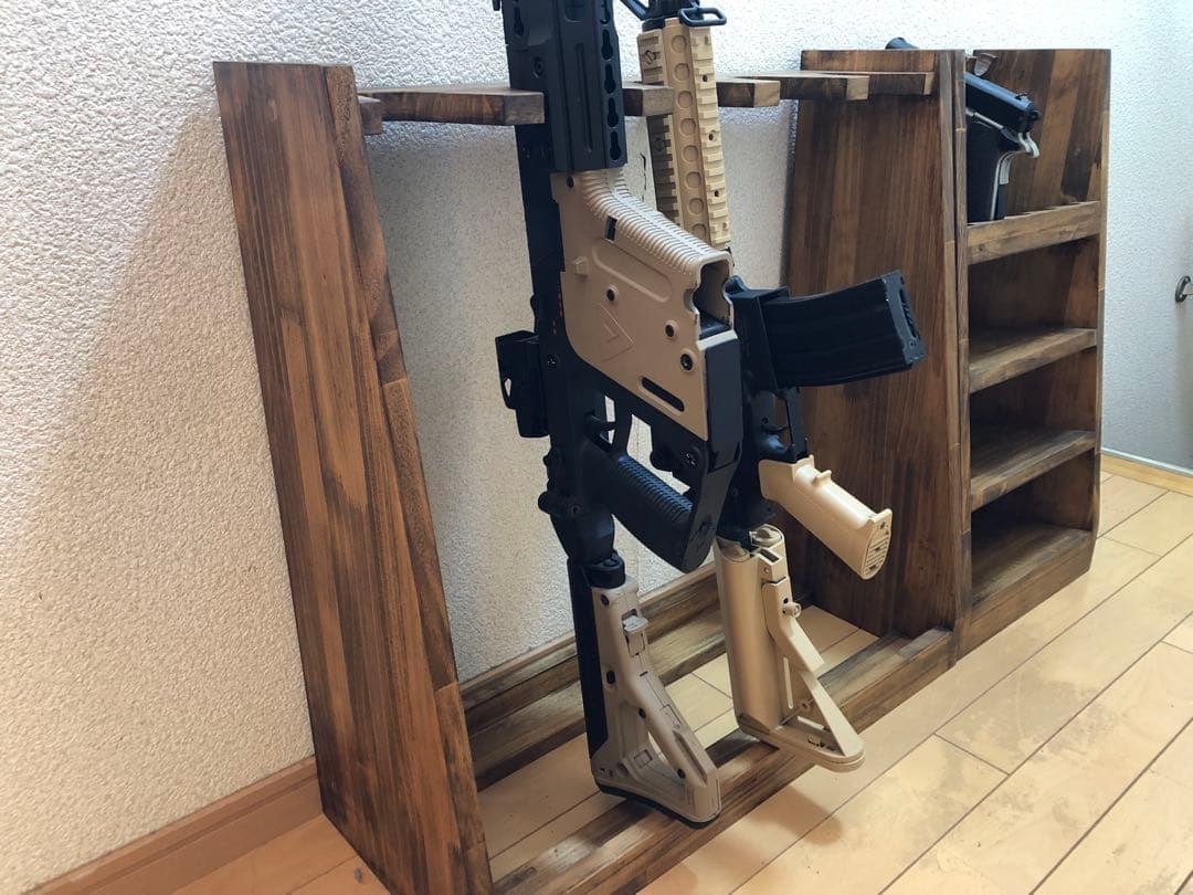 ガンラック　ハンドガン・ライフル銃用収納　木製ライフルスタンド2点セット