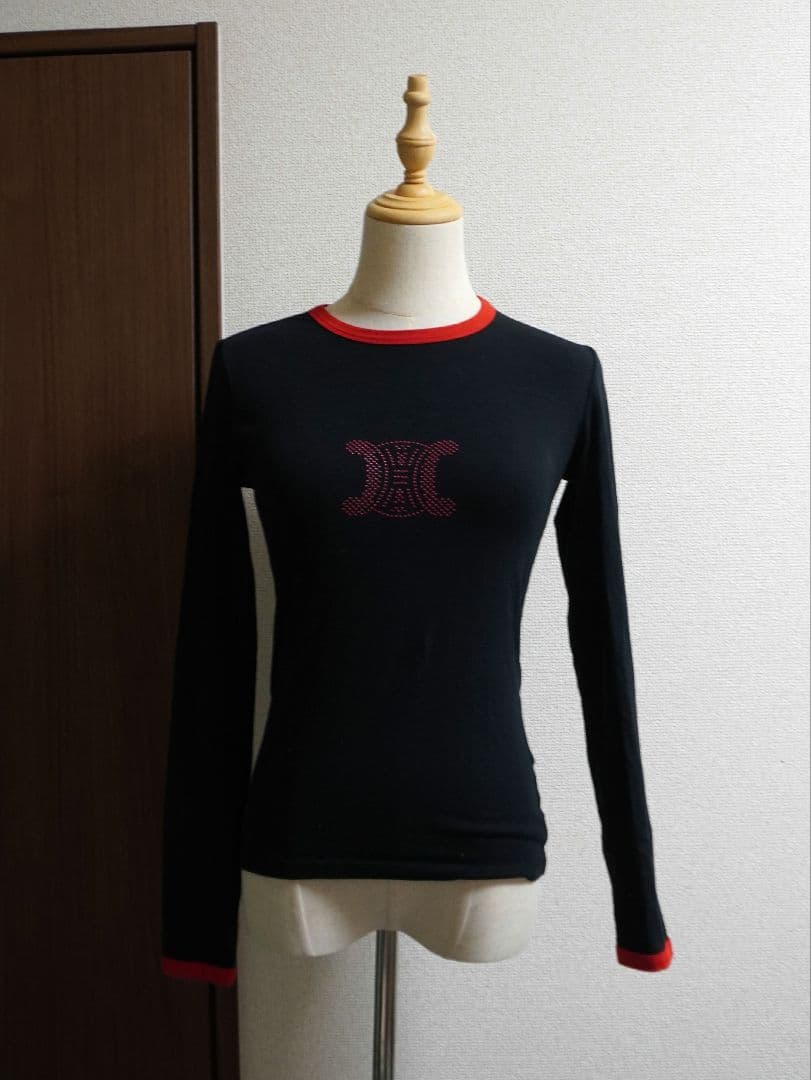 21aw CELINE トリオンフ 長袖 Tシャツ S ブラック レッド ロンＴ