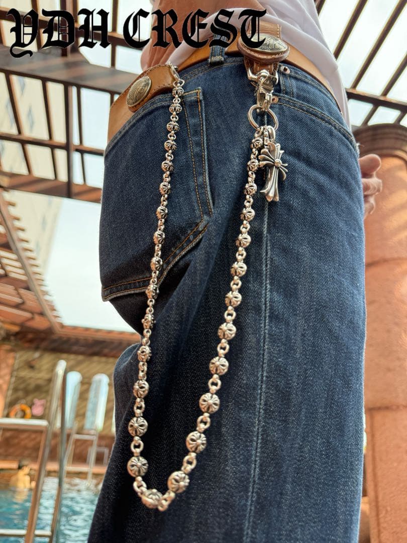 新入荷　バイカー必須　フラワークロスウォレットチェーン　刻印有り　MLCN01