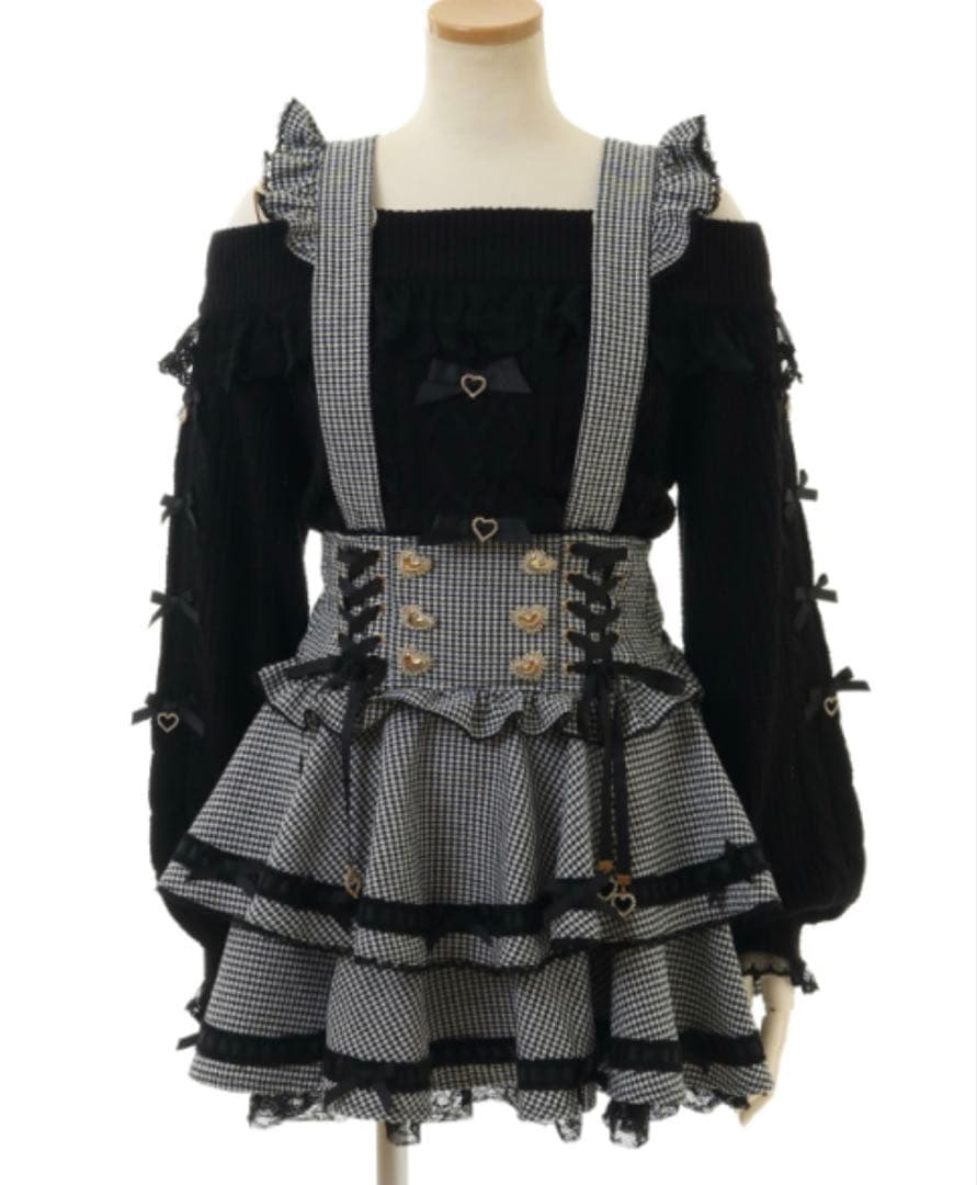 はしごリボンチェックティアードスカパン ブラック LIZLISA リズリサ