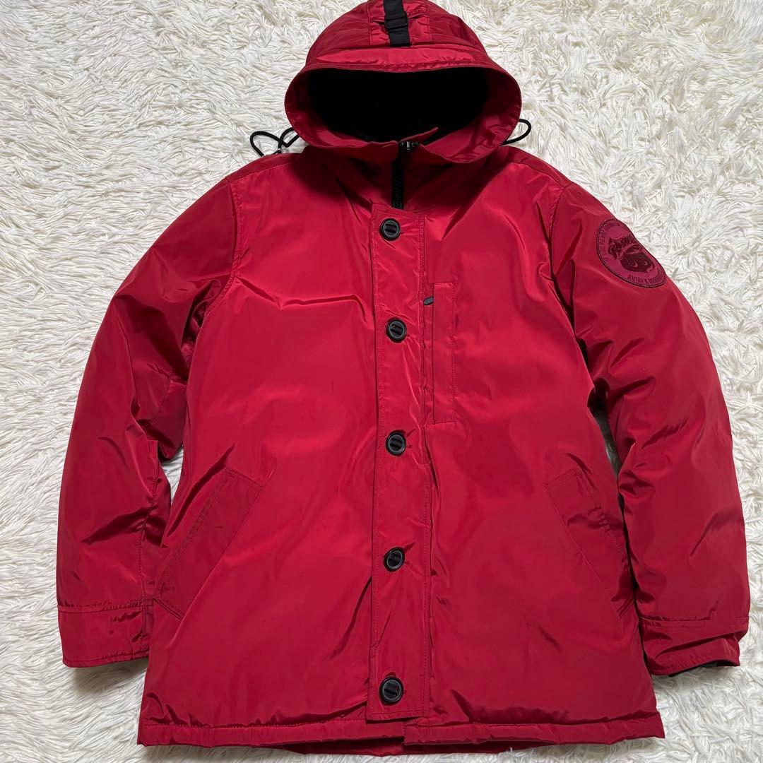 AVIREX XL 肉厚 ダウンジャケット レッド ロゴ付き メンズ