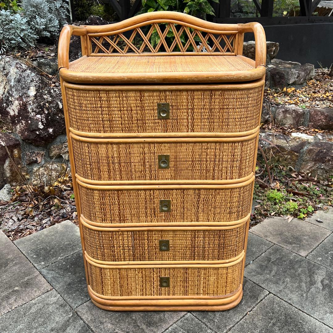 ラタン製 4段収納チェスト