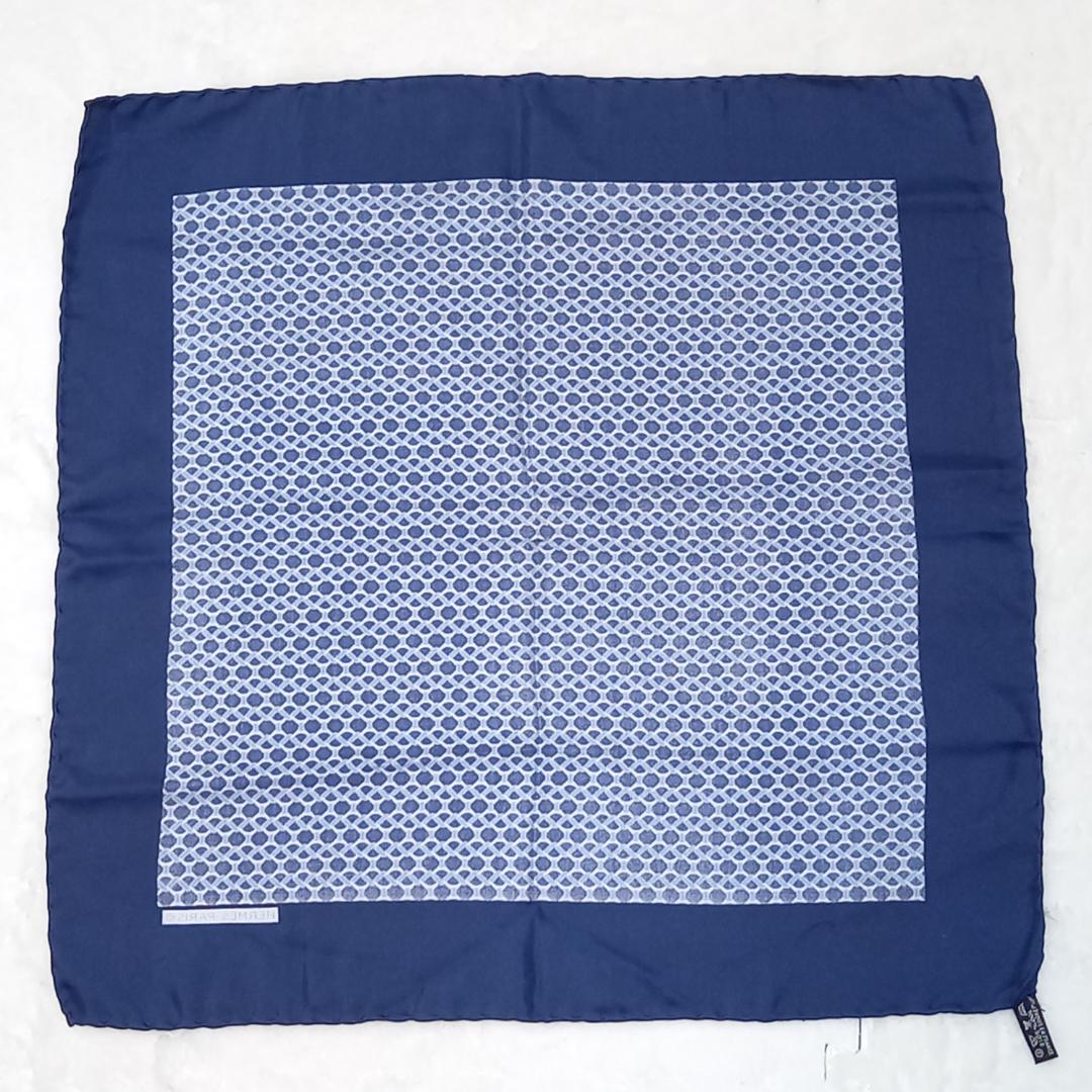 極美品✨エルメス　プチカレ　スカーフ　ロープ柄　ポケットチーフ　ネイビーブルー