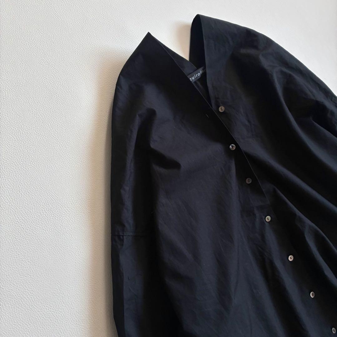 ◆美品◆ミズイロインド◆綿100Vネック長袖シャツ◆ブラウス◆黒◆大きめ◆日本製