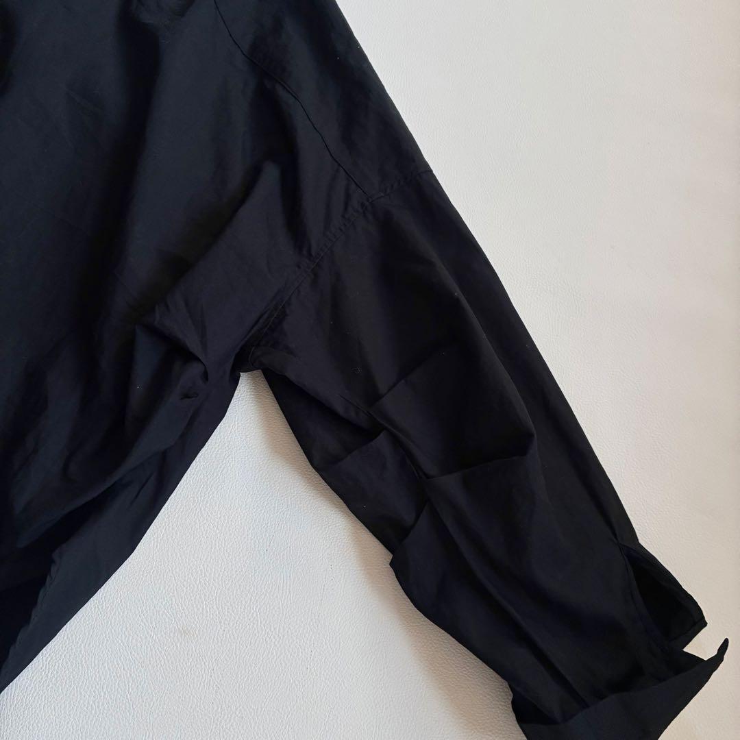 ◆美品◆ミズイロインド◆綿100Vネック長袖シャツ◆ブラウス◆黒◆大きめ◆日本製