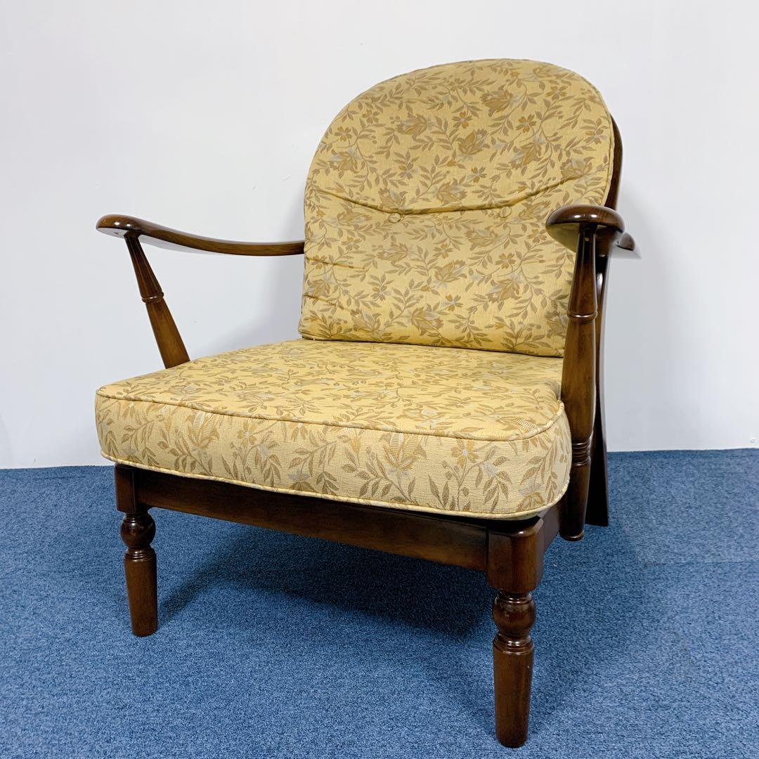 【美品】karimoku カリモク 1人掛けソファー 花柄 レトロ 高級家具