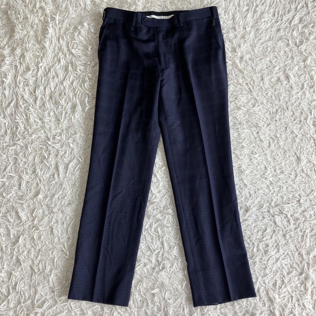 ◎極美品 銀座グローバルスタイル×ゼニア 高級生地 人気 ネイビー+チェック柄1