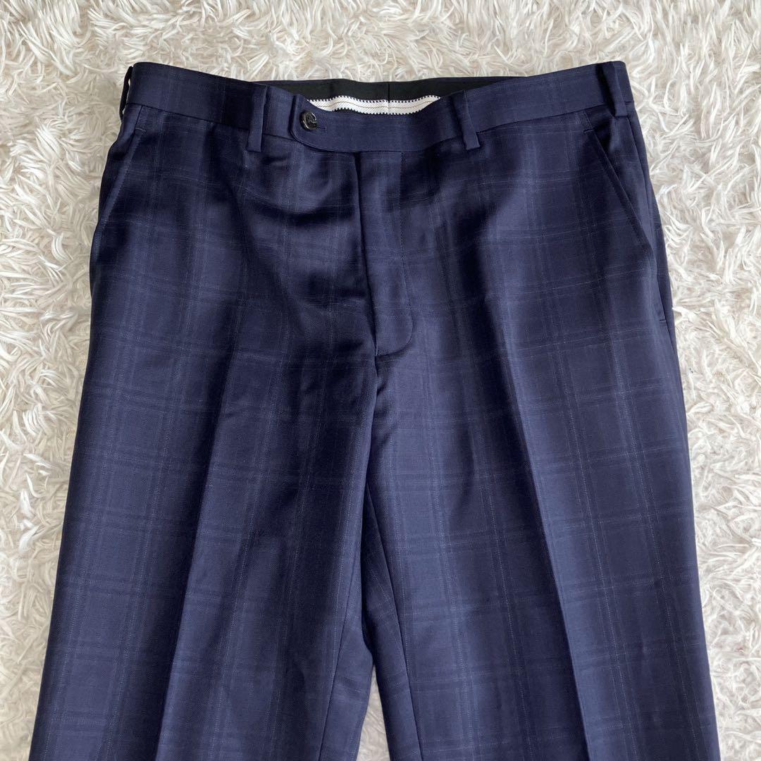 ◎極美品 銀座グローバルスタイル×ゼニア 高級生地 人気 ネイビー+チェック柄1