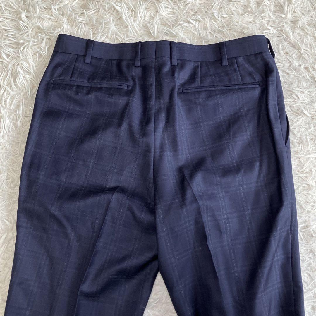 ◎極美品 銀座グローバルスタイル×ゼニア 高級生地 人気 ネイビー+チェック柄1