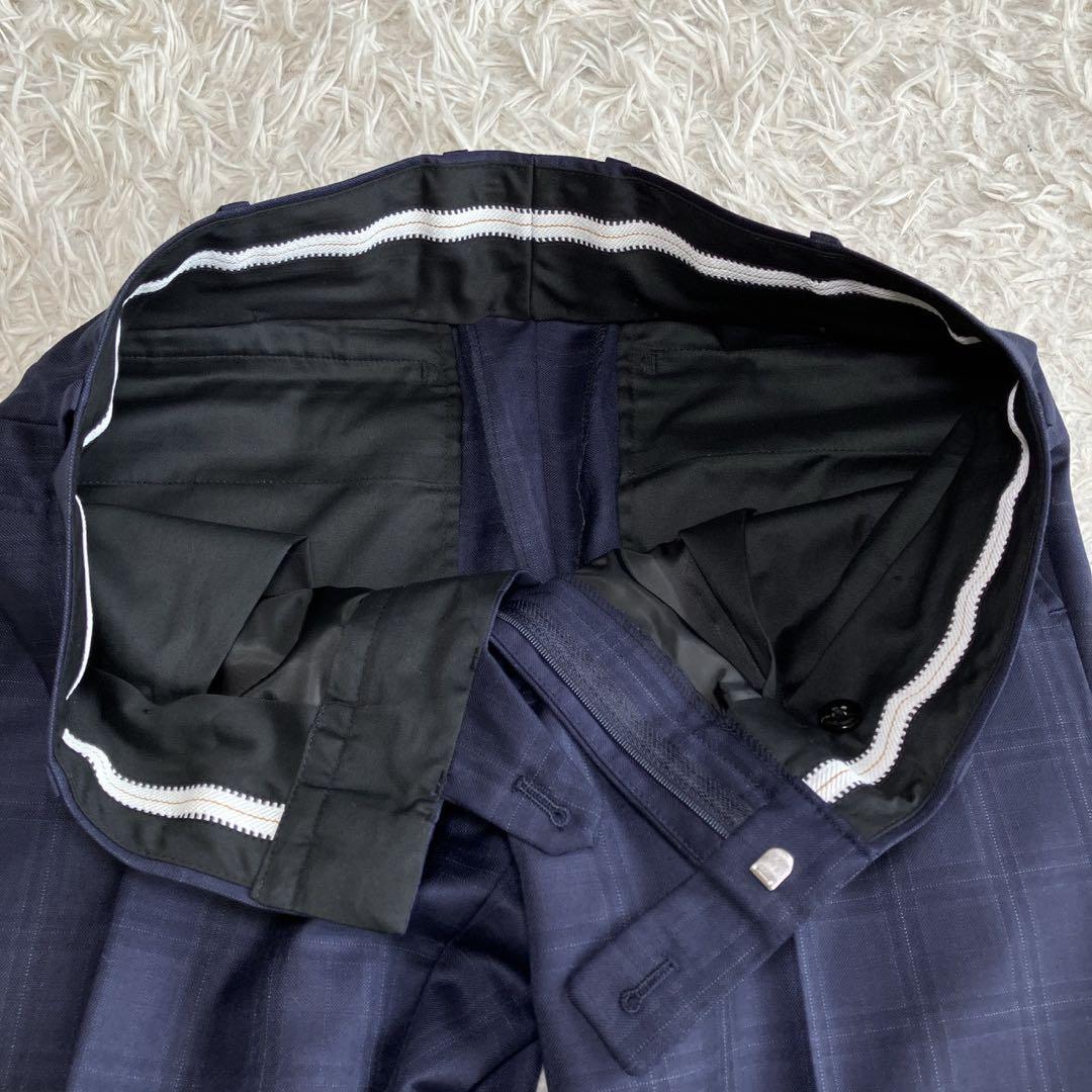 ◎極美品 銀座グローバルスタイル×ゼニア 高級生地 人気 ネイビー+チェック柄1