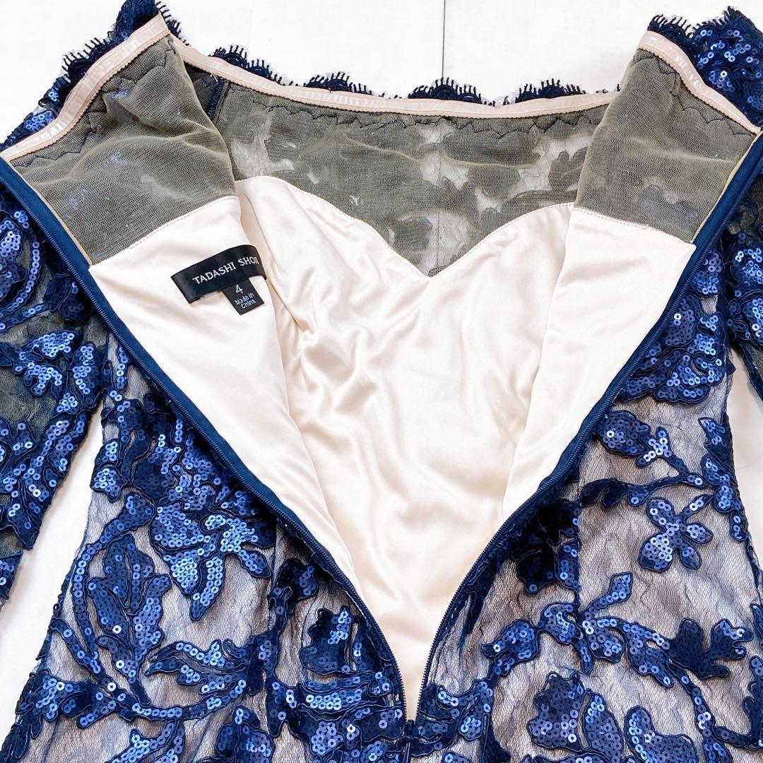 美品 タダシショージ 高級ドレス スパンコール 総コードレース