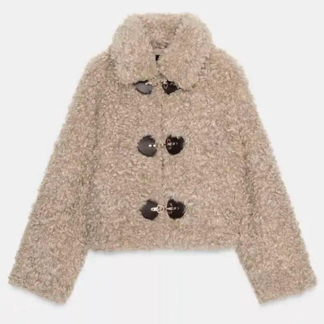 ZARA トグルボタン フェイクファー ジャケット　L