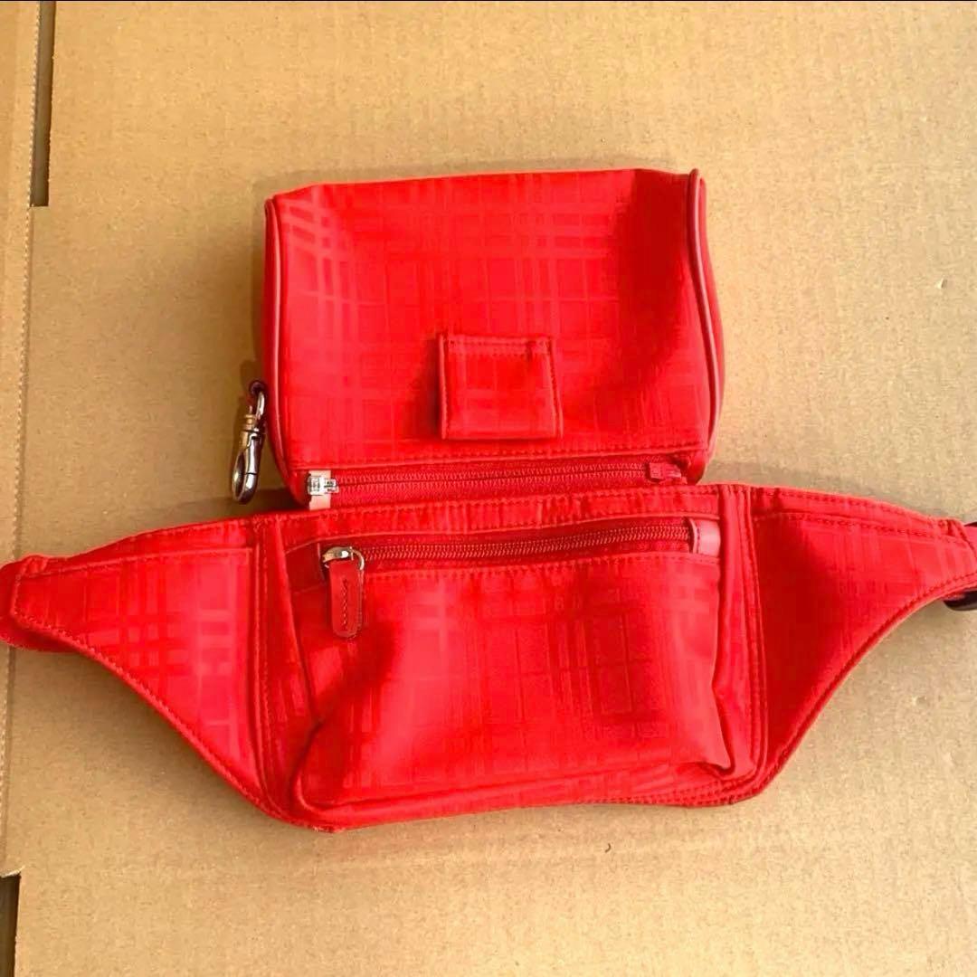 BURBERRY GOLF レッド チェック柄 ウエストポーチ ゴルフグッズ