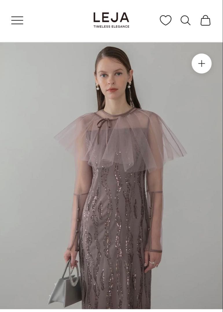 LEJA シアーケープスパンコールIラインワンピースドレス