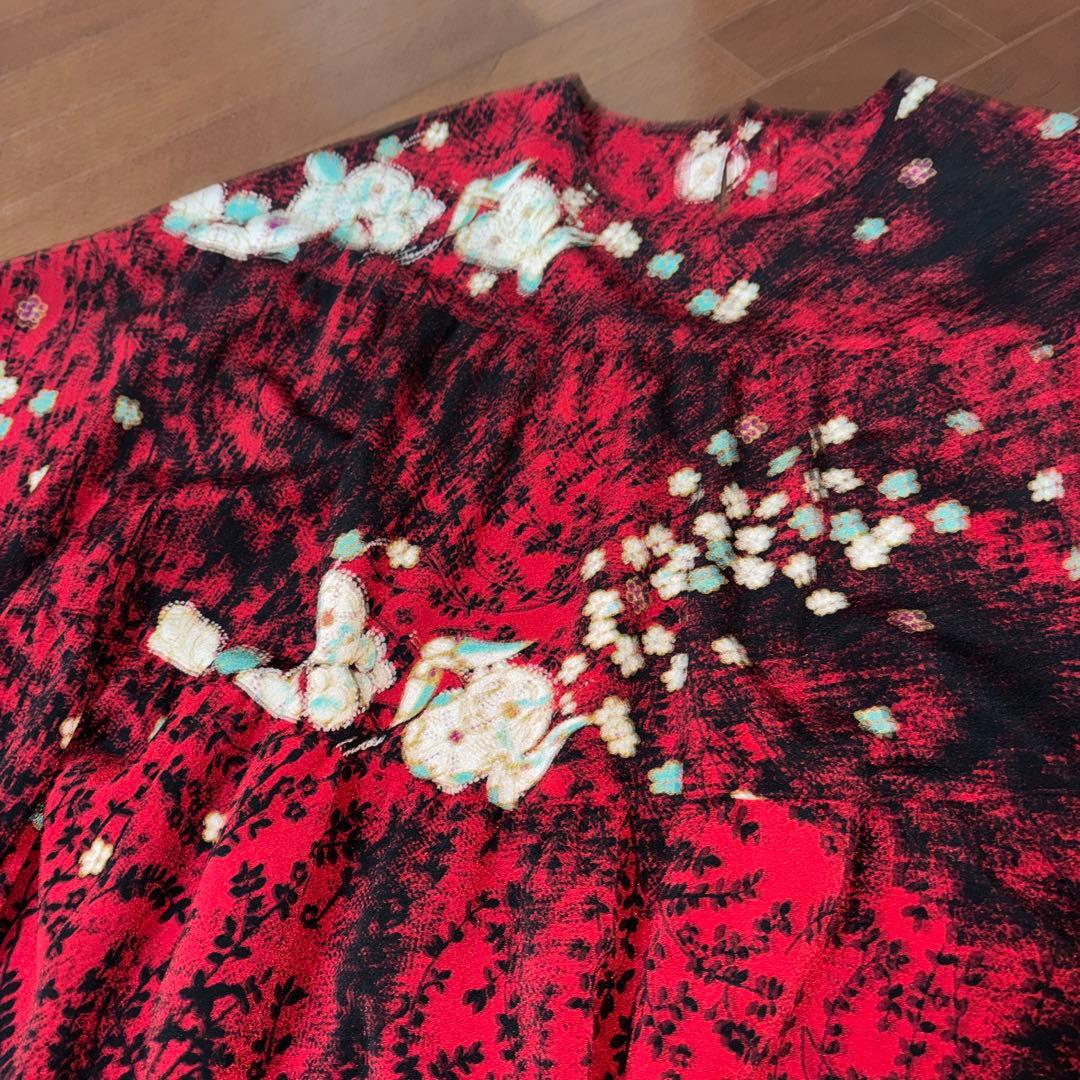 新品　詩仙堂　ちりめん　3段切り替え　ギャザー　チュニック