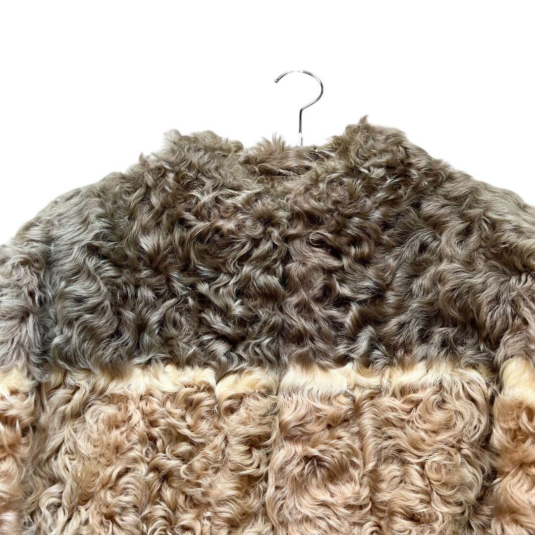 希少デザイン ラムファー リアルファーコート 本毛皮 バイカラー XLサイズ相当