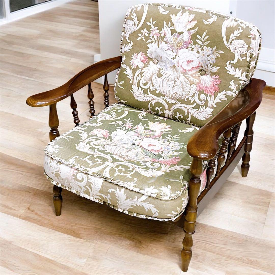 【稀少】karimokuカリモク アームチェア コロニアル フリージアグリーン①