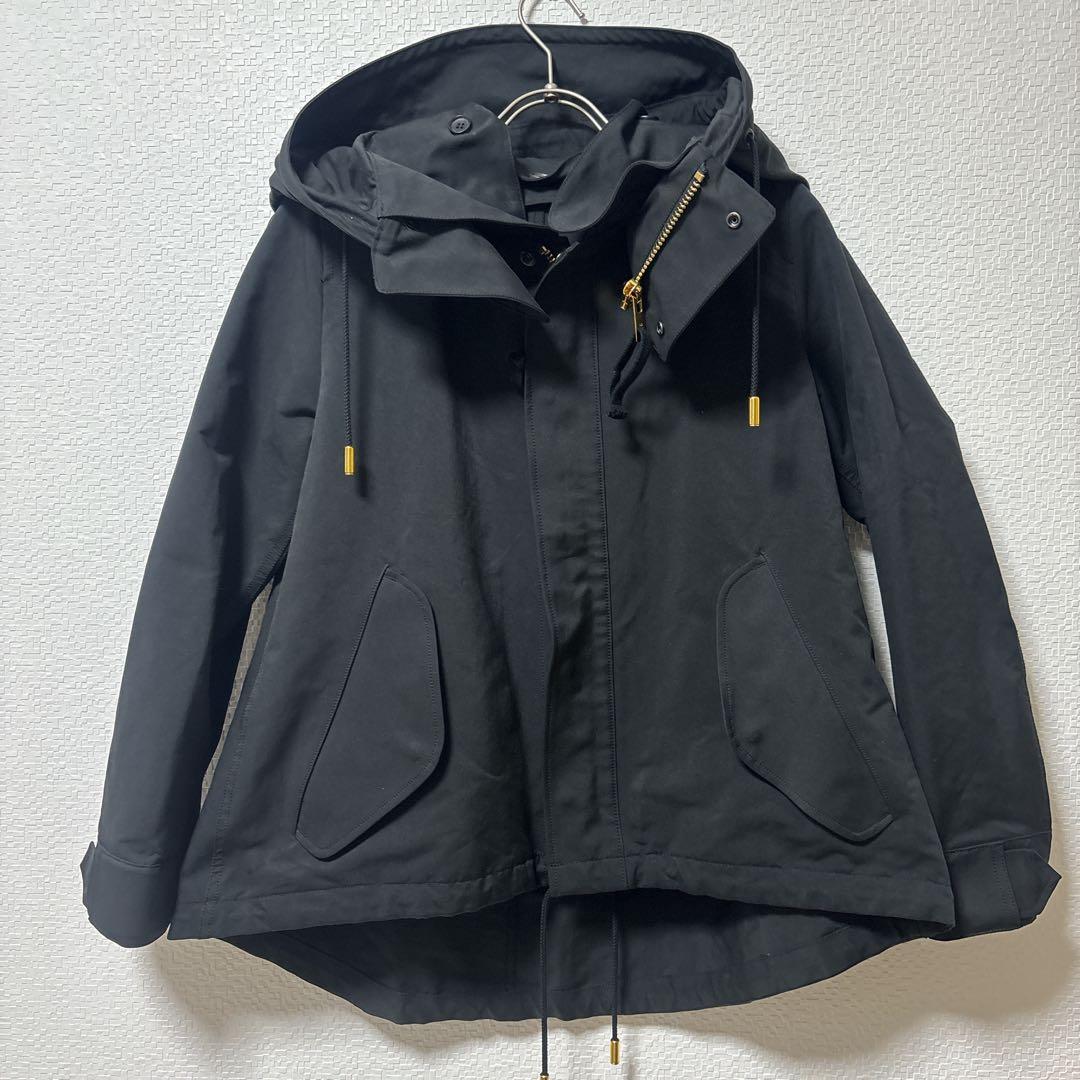 【THE RERACS】極美品 黒 ブラック 金 フード付き モッズコート 36