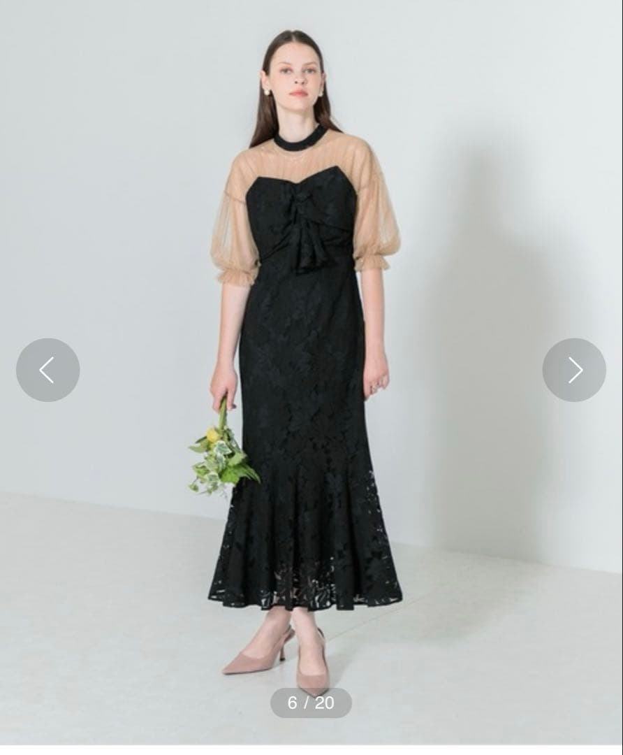 Leja　ビスチェリボン異素材シアーレース切替刺繍マーメイドロングワンピース