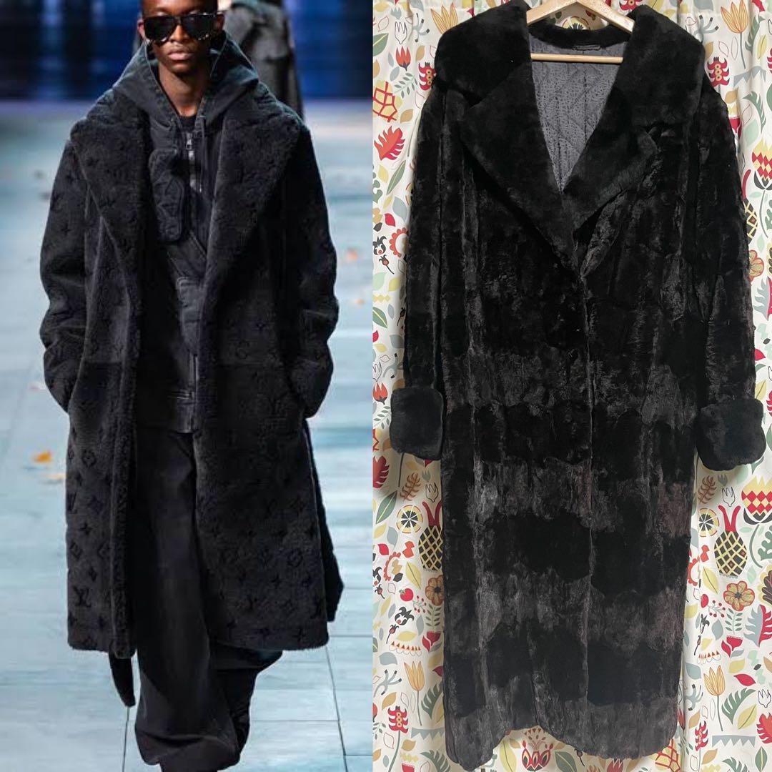 杉*家様 ロシア製 benka ボーダー メンズファーコート ムートン 本革 刺