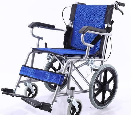 折りたたみ車椅子 軽量 介助型 耐荷重100kg 背折れ 透気性 青